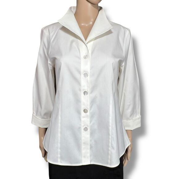 Coldwater Creek Womens Blouse Shirt Top Button Down Collared Off White Medium - Picture 6 of 12